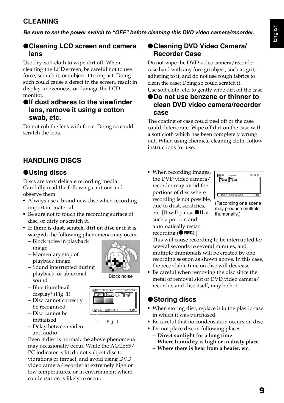 Cleaning, Cleaning lcd screen and camera lens, Cleaning dvd video camera/ recorder case | Handling discs ● using discs, Storing discs | Hitachi DZ-HS500SW User Manual | Page 9 / 160