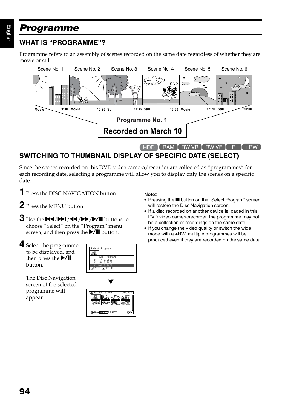 Programme, Recorded on march 10, What is “programme | Programme no. 1 | Hitachi DZ-HS500SW User Manual | Page 94 / 160