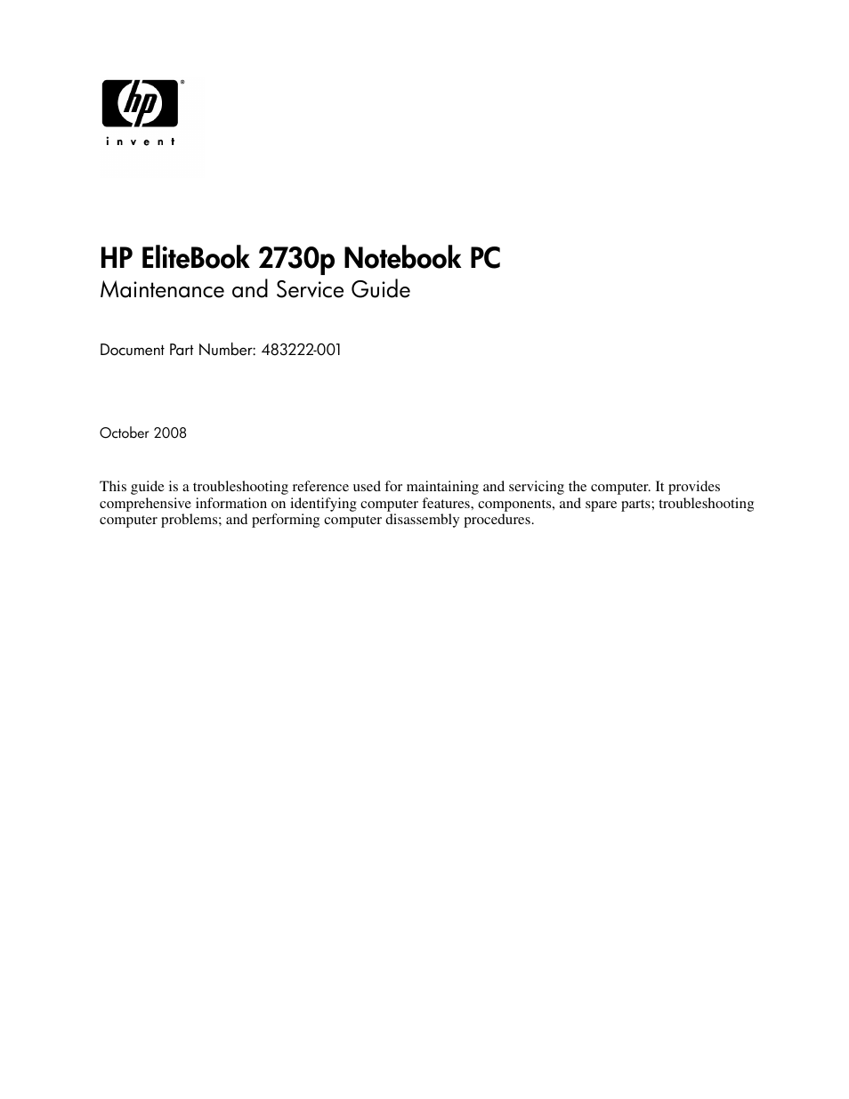 Hitachi ELITEBOOK 2730P User Manual | 123 pages