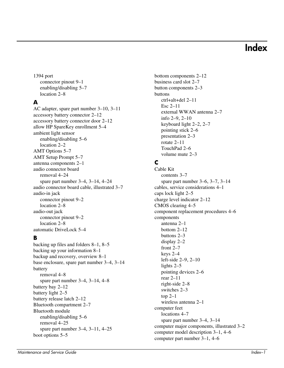 Index | Hitachi ELITEBOOK 2730P User Manual | Page 119 / 123