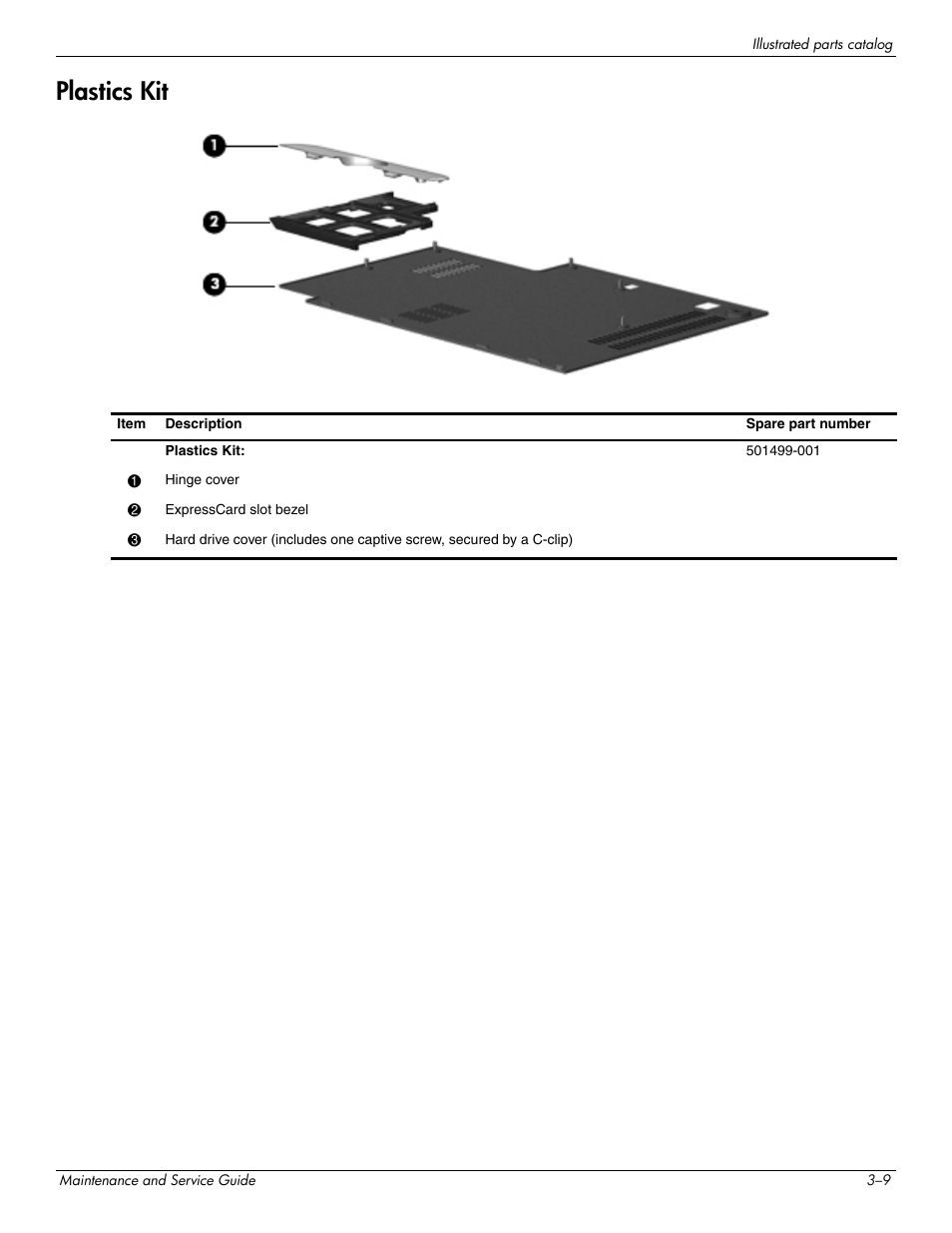 Plastics kit, Plastics kit –9 | Hitachi ELITEBOOK 2730P User Manual | Page 34 / 123