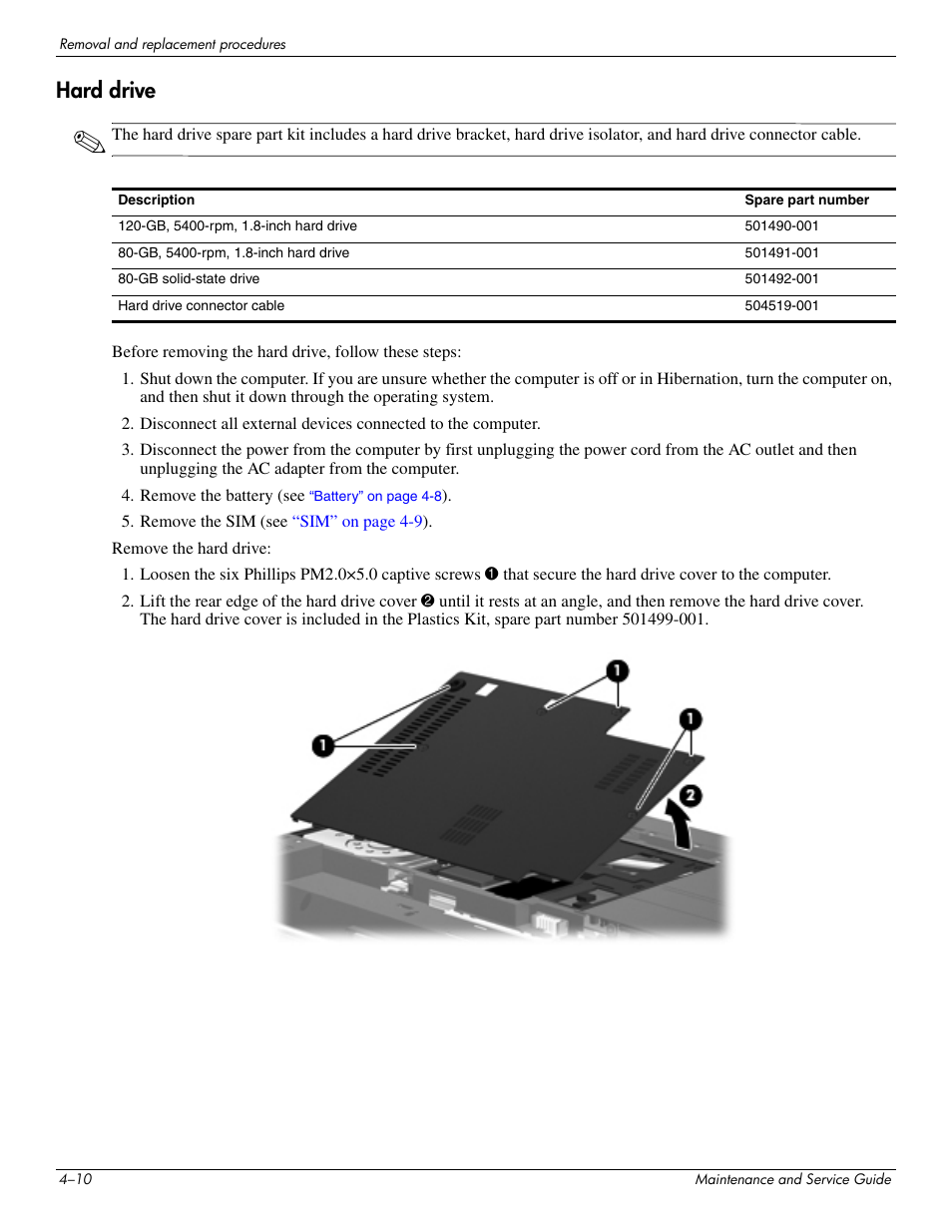 Hard drive, Hard drive –10 | Hitachi ELITEBOOK 2730P User Manual | Page 49 / 123