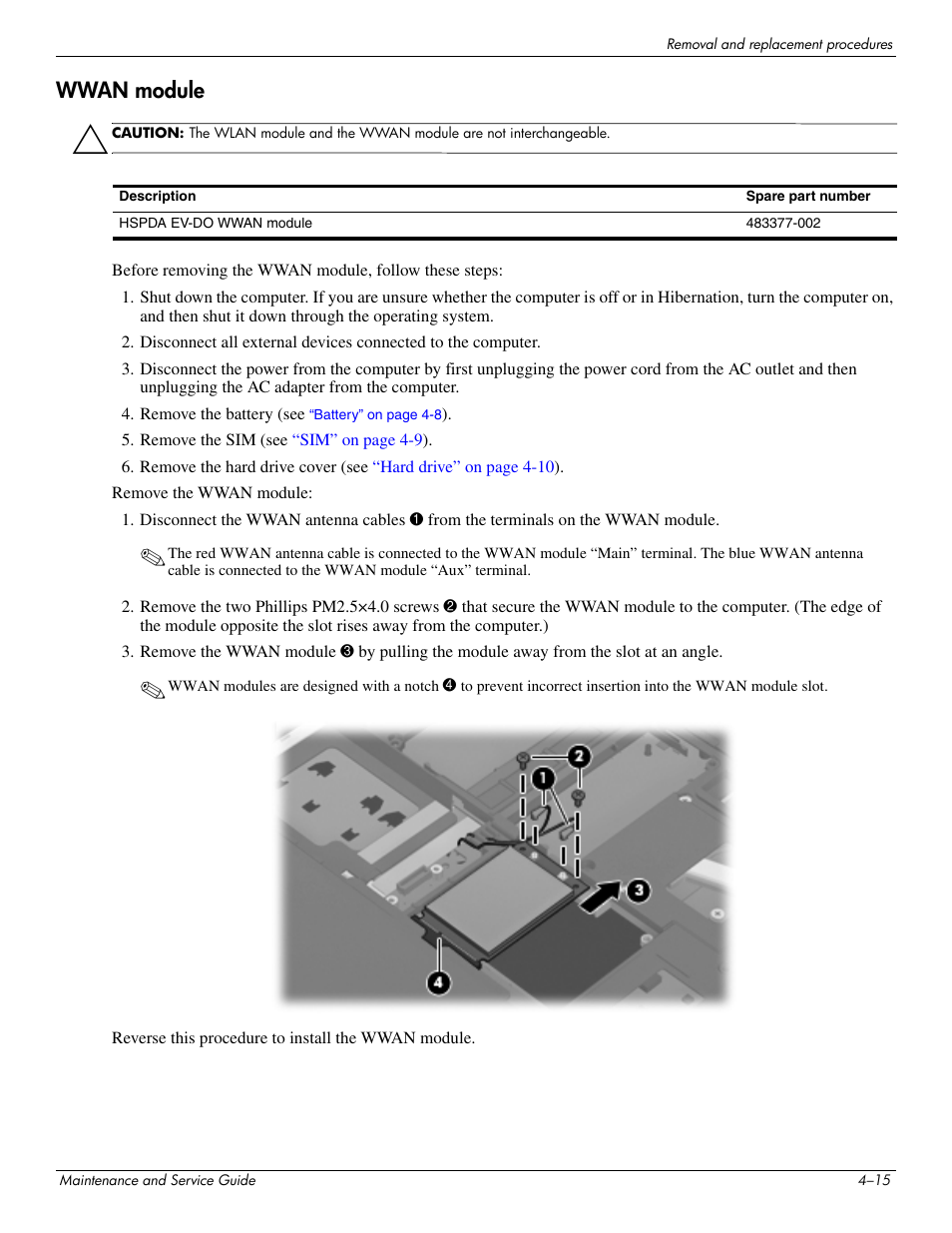 Wwan module, Wwan module –15 | Hitachi ELITEBOOK 2730P User Manual | Page 54 / 123