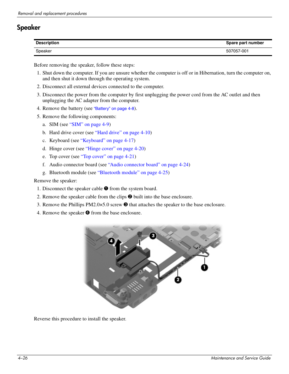 Speaker, Speaker –26 | Hitachi ELITEBOOK 2730P User Manual | Page 65 / 123