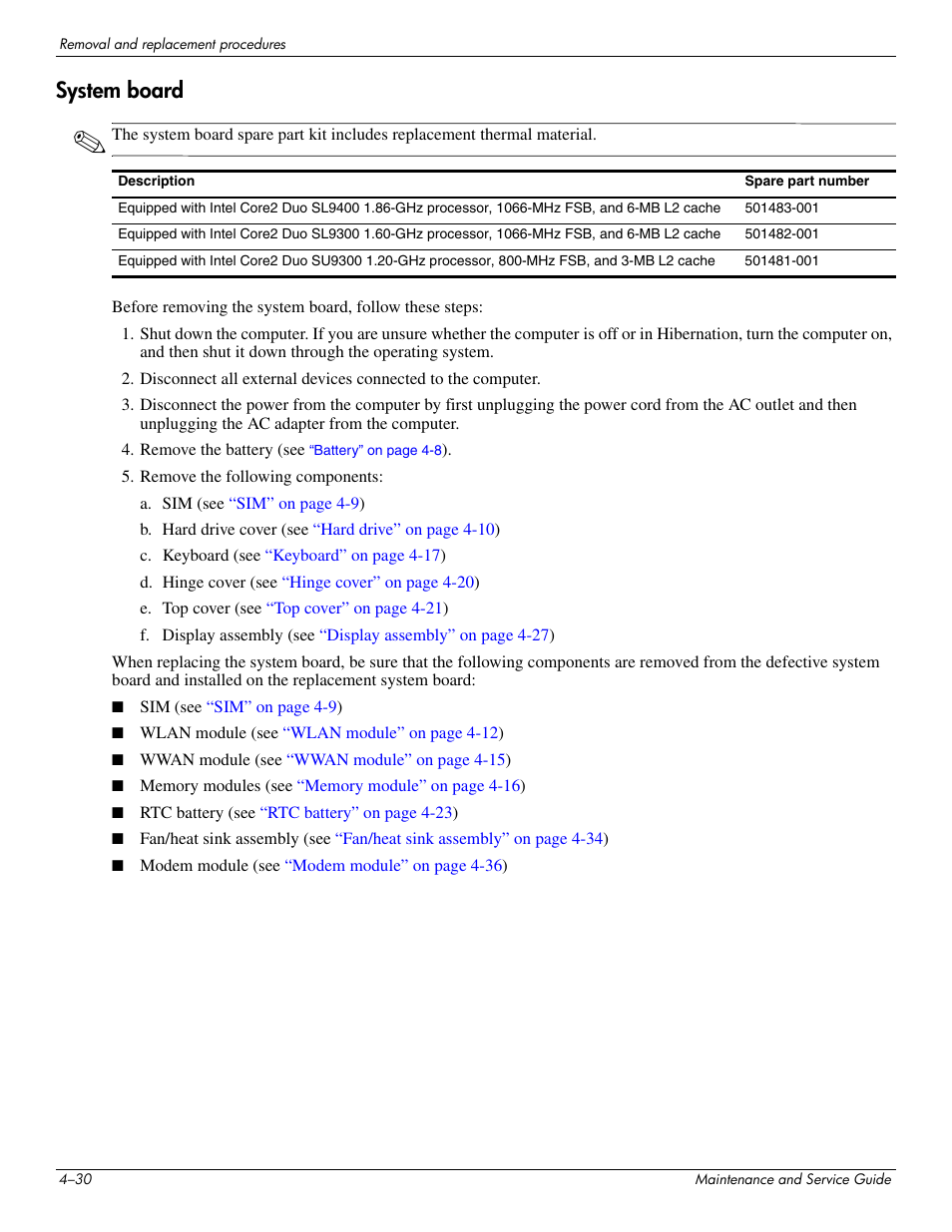 System board, System board –30 | Hitachi ELITEBOOK 2730P User Manual | Page 69 / 123