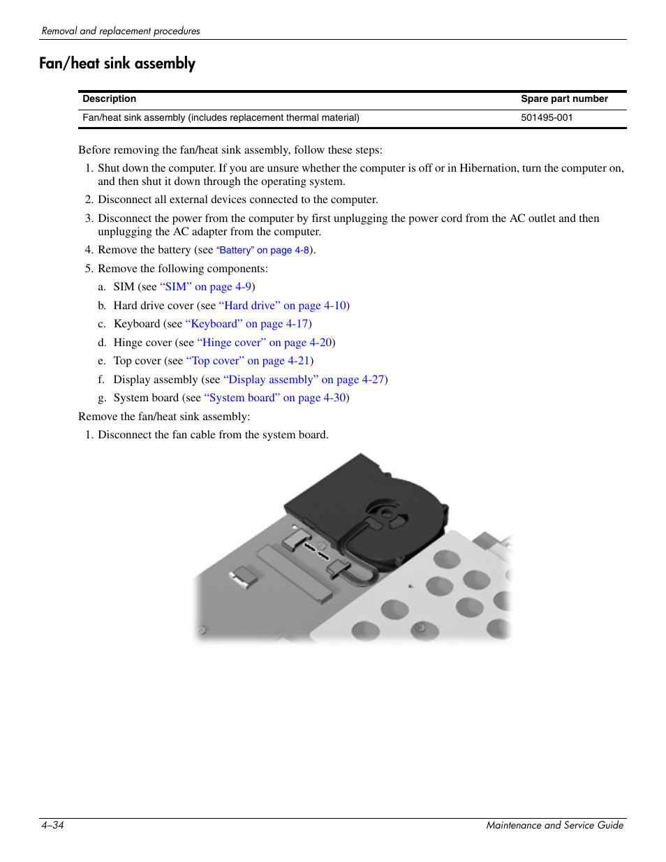 Fan/heat sink assembly, Fan/heat sink assembly –34 | Hitachi ELITEBOOK 2730P User Manual | Page 73 / 123