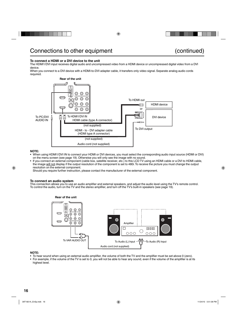 Connections to other equipment (continued) | Hitachi L32A104 User Manual | Page 16 / 29
