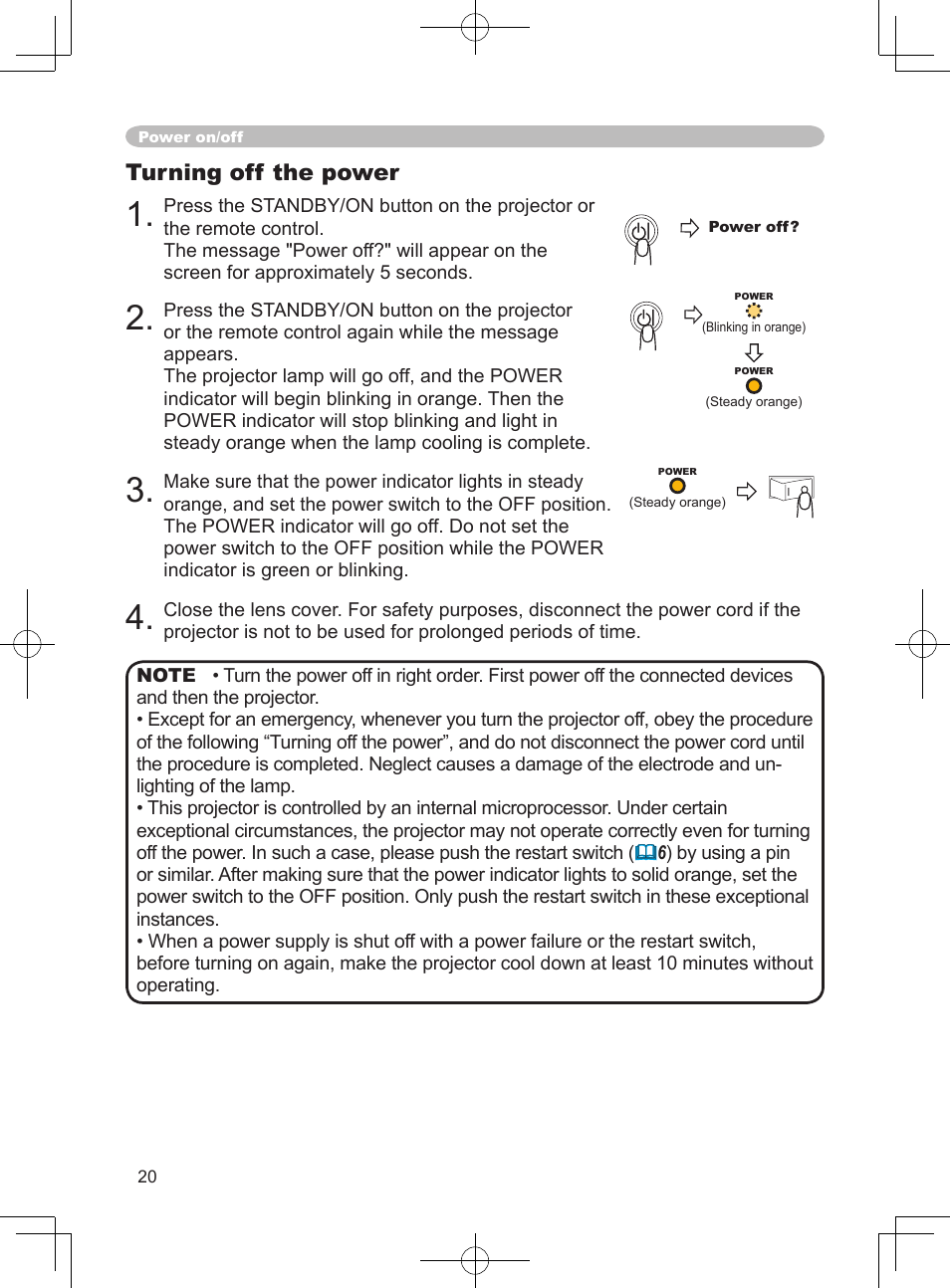Turning off the power | Hitachi PJ-LC9 User Manual | Page 22 / 62