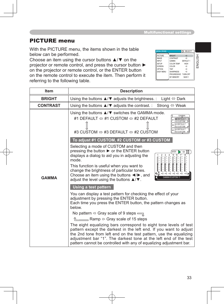 Picture menu | Hitachi PJ-LC9 User Manual | Page 35 / 62