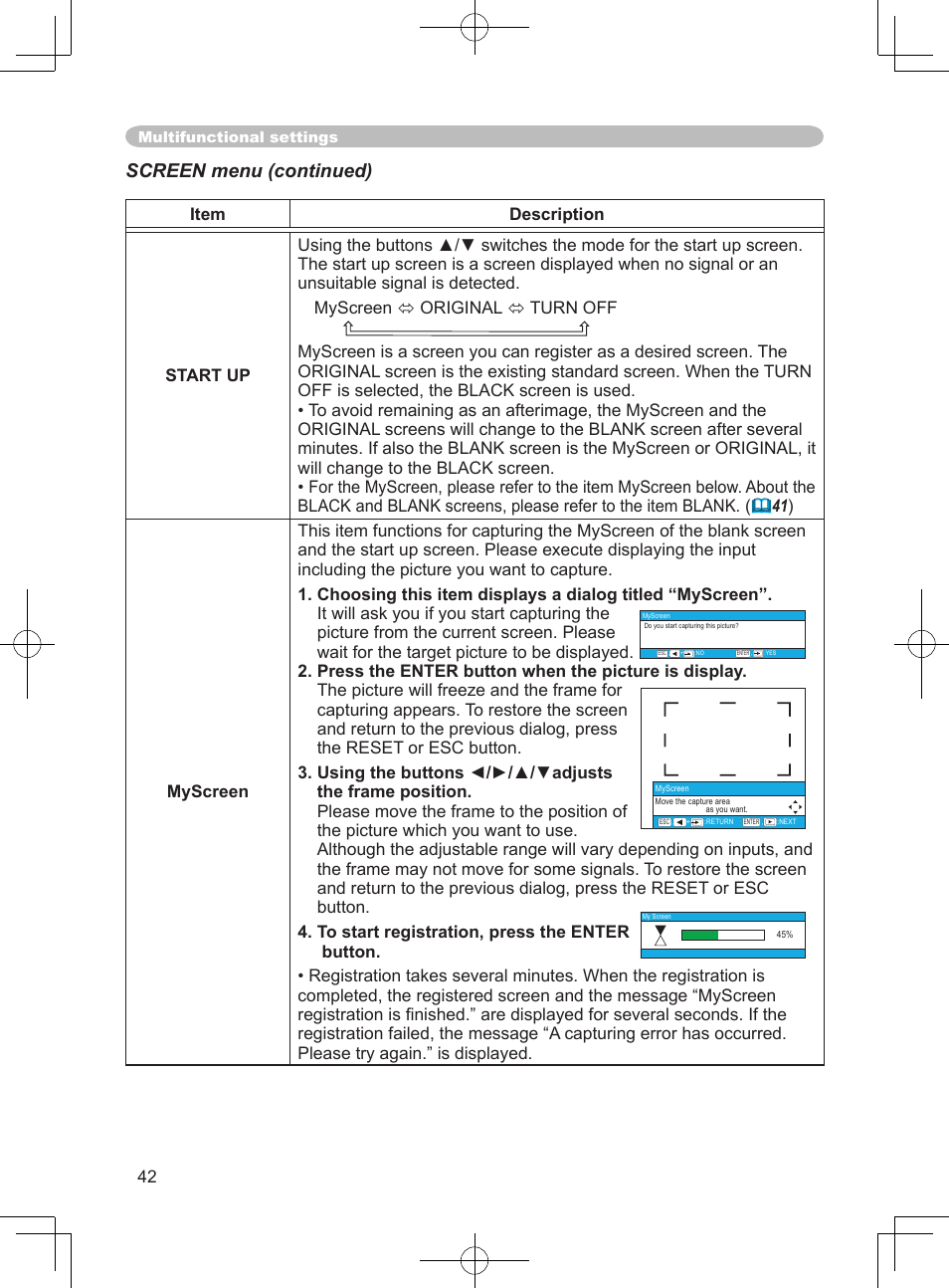 Screen menu (continued) | Hitachi PJ-LC9 User Manual | Page 44 / 62