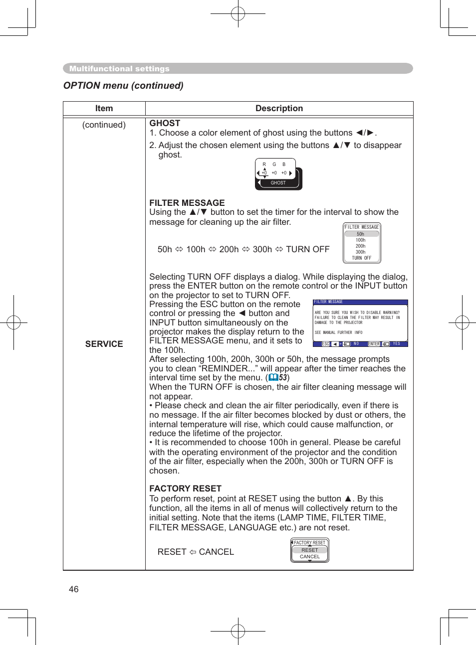 Option menu (continued) | Hitachi PJ-LC9 User Manual | Page 48 / 62