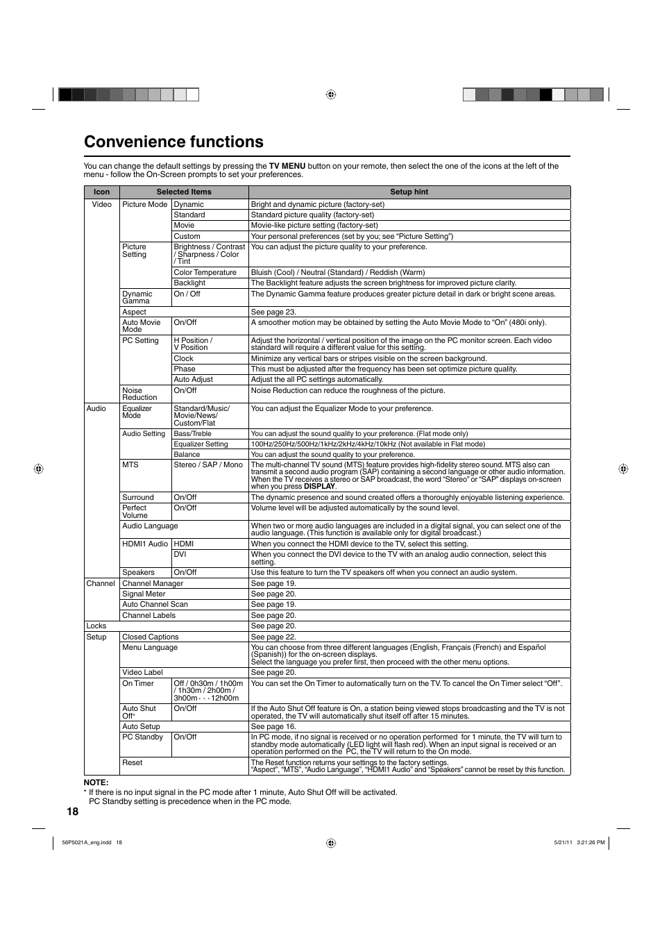 Convenience functions | Hitachi L26D205 User Manual | Page 18 / 41