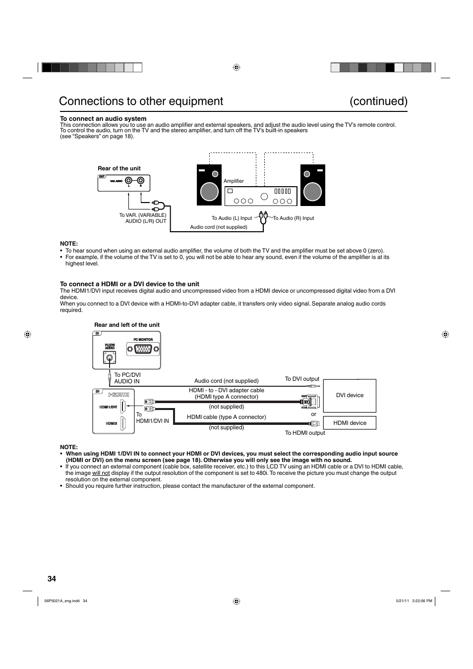 Connections to other equipment (continued) | Hitachi L26D205 User Manual | Page 34 / 41