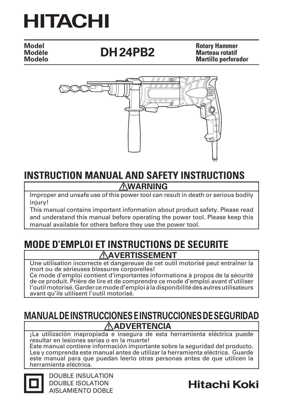 Hitachi DH24PB2 User Manual | 72 pages