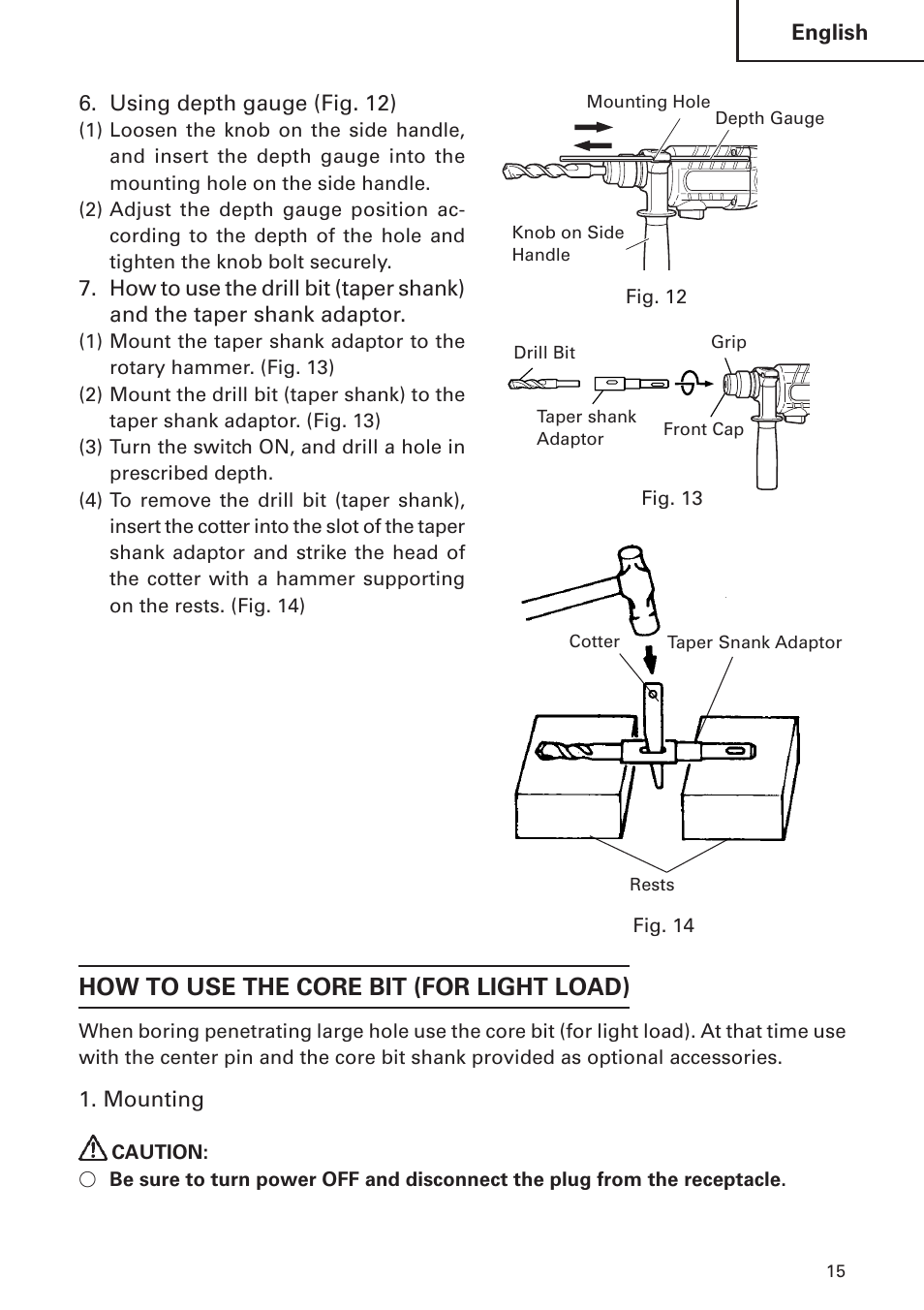 How to use the core bit (for light load) | Hitachi DH24PB2 User Manual | Page 15 / 72