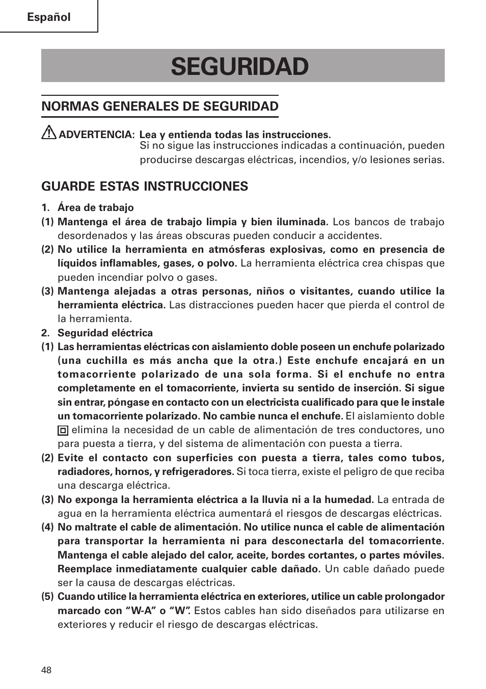 Seguridad | Hitachi DH24PB2 User Manual | Page 48 / 72