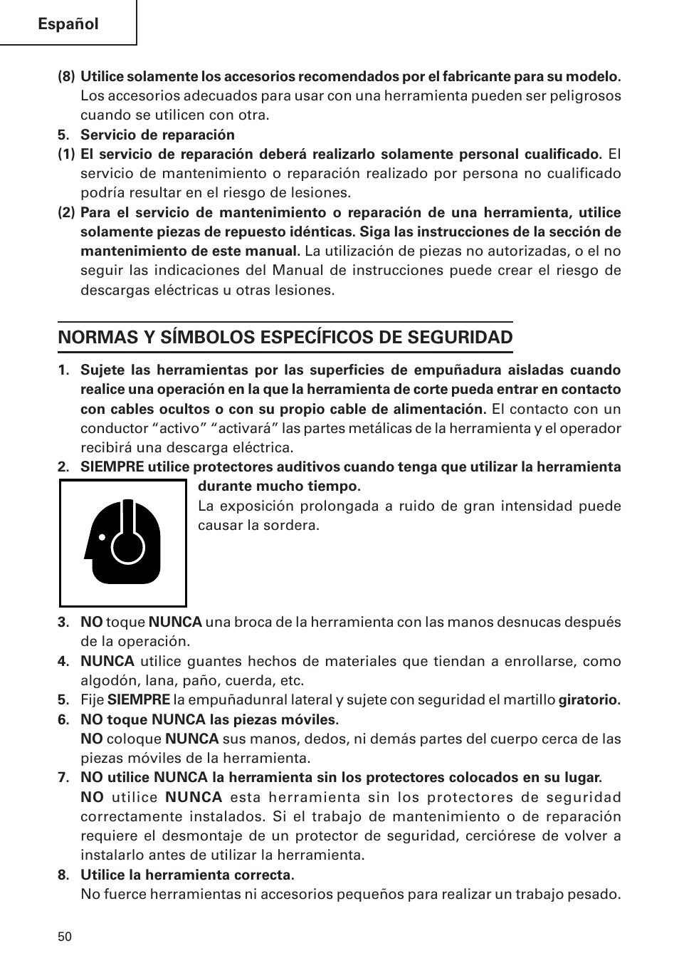 Normas y símbolos específicos de seguridad | Hitachi DH24PB2 User Manual | Page 50 / 72