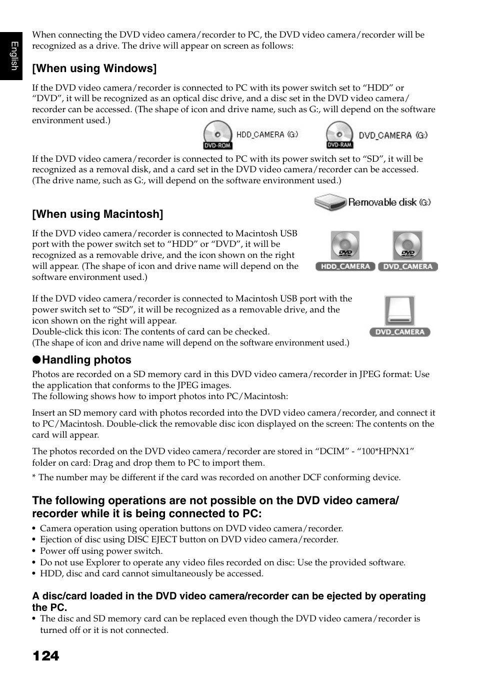 When using windows, When using macintosh, Handling photos | Hitachi DZ-HS300A User Manual | Page 124 / 170