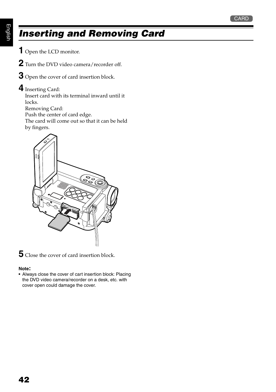 Inserting and removing card 1 | Hitachi DZ-HS300A User Manual | Page 42 / 170