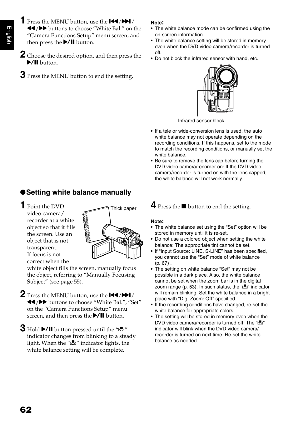 Setting white balance manually | Hitachi DZ-HS300A User Manual | Page 62 / 170