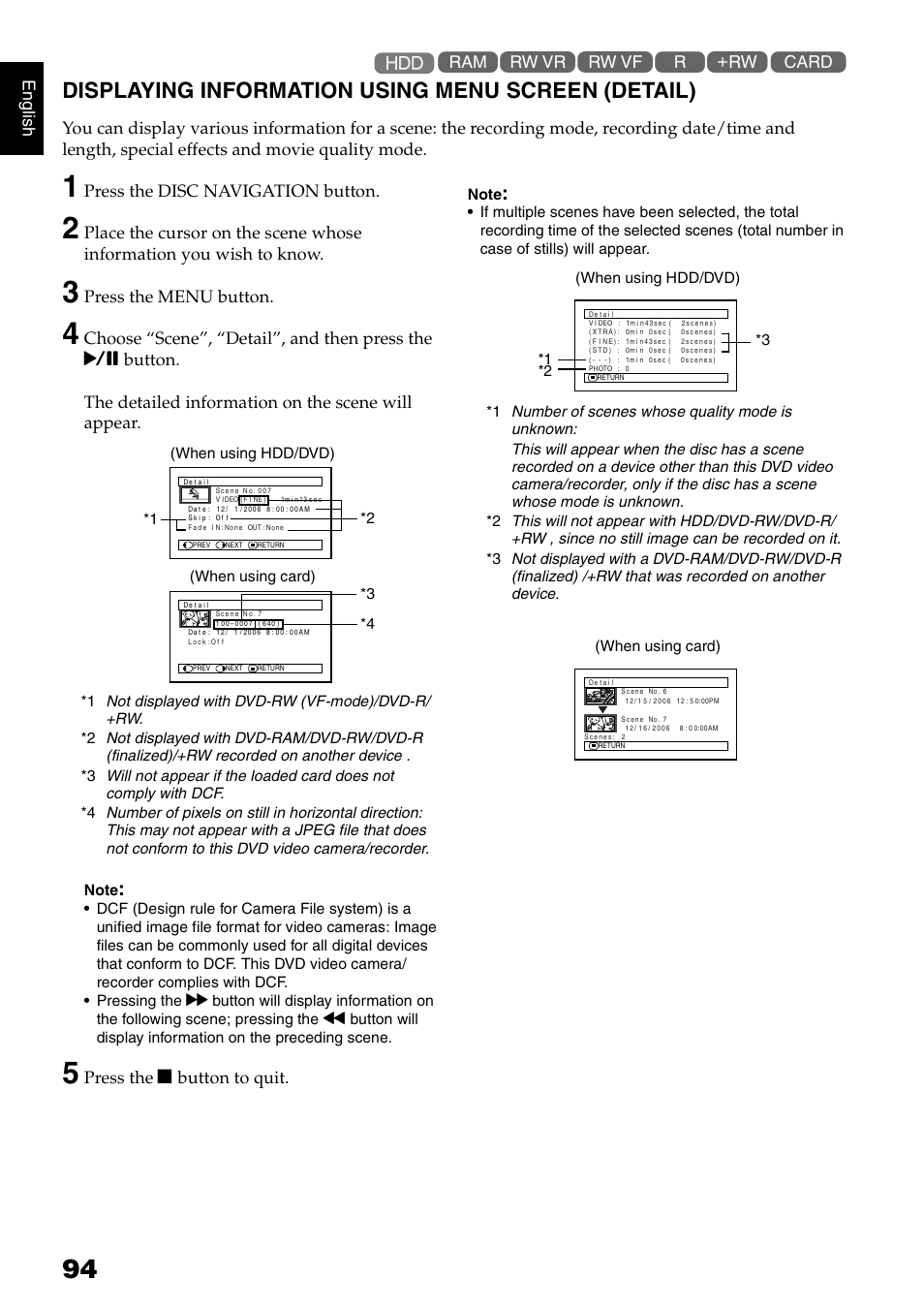 Displaying information using menu screen (detail) | Hitachi DZ-HS300A User Manual | Page 94 / 170