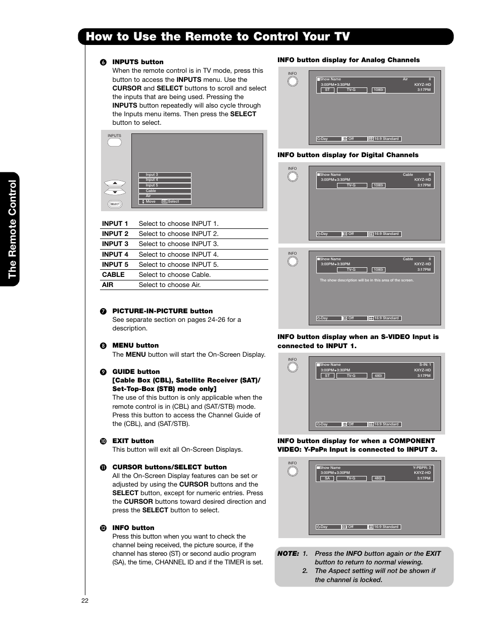 How to use the remote to control your tv, The remote contr o l | Hitachi 60VF820 User Manual | Page 22 / 72