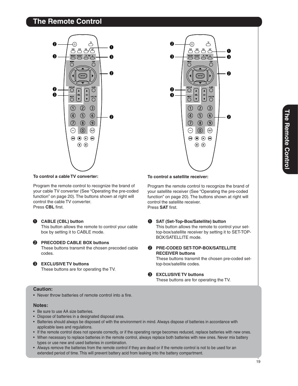 The remote control, The remote contr ol | Hitachi 50HDA39 User Manual | Page 19 / 52