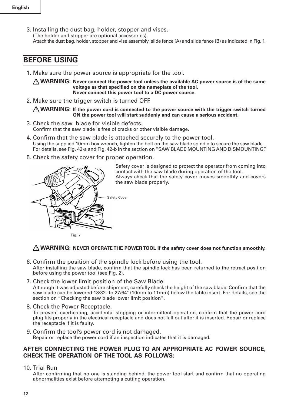Before using | Hitachi C 10FS User Manual | Page 12 / 84