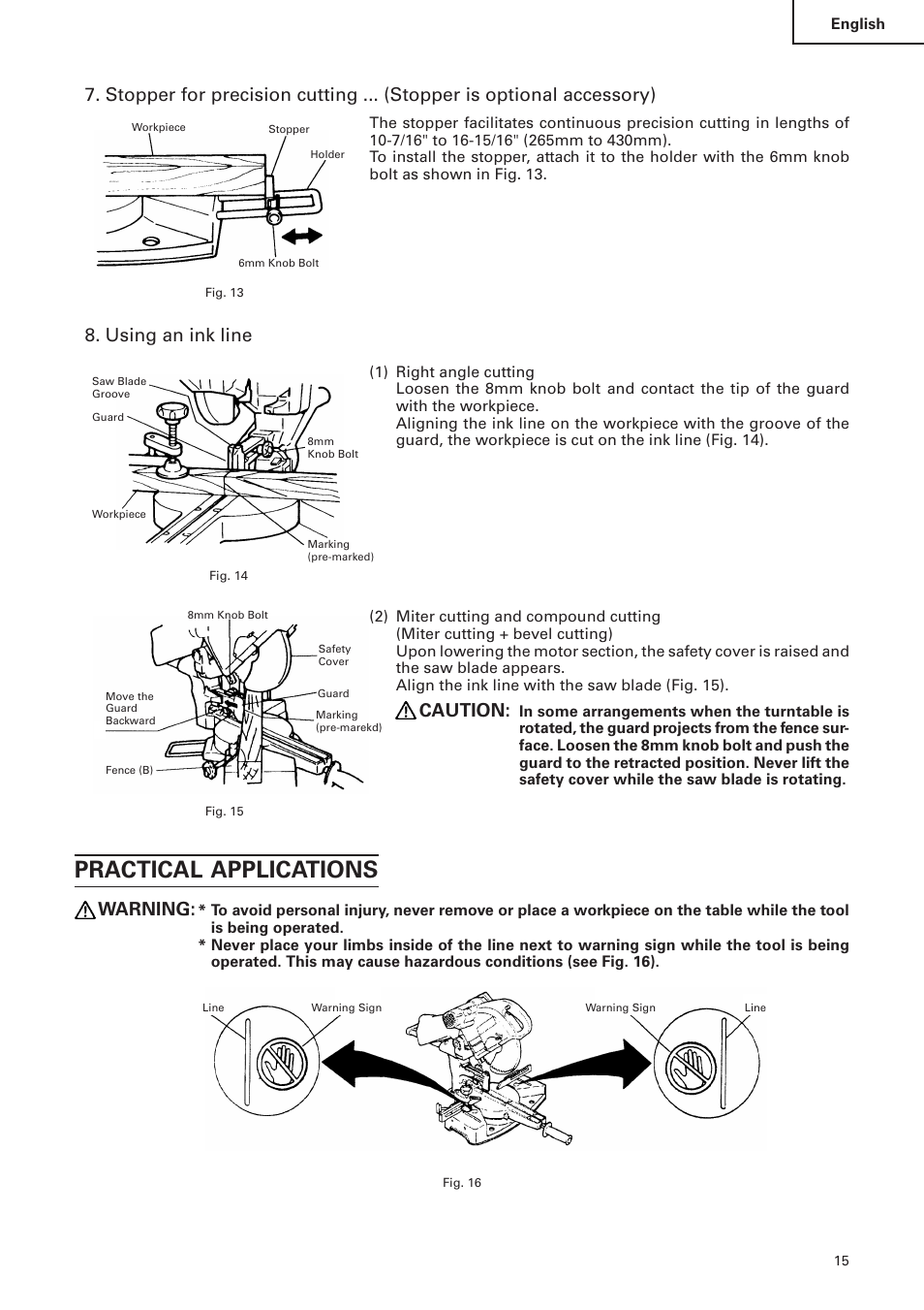 Practical applications, Using an ink line, Caution | Warning | Hitachi C 10FS User Manual | Page 15 / 84