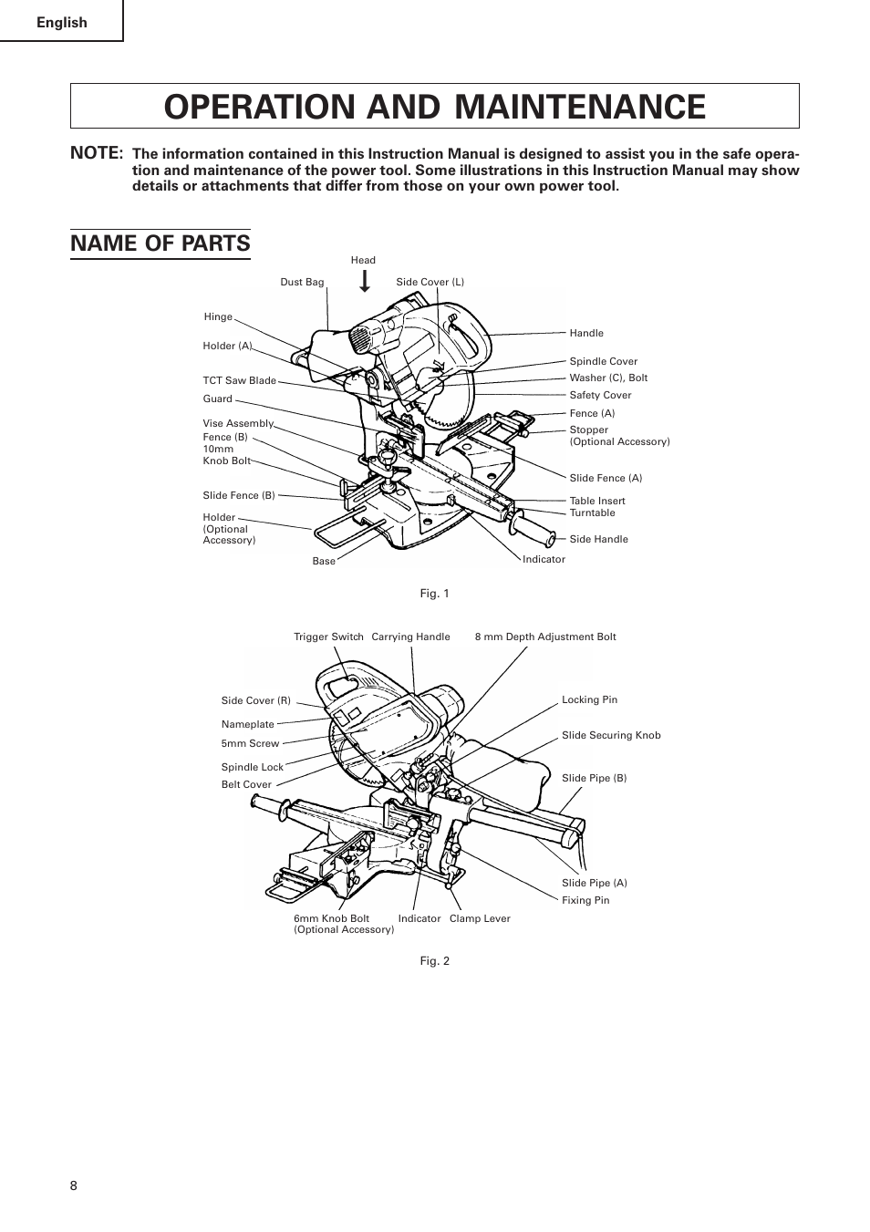 Operation and maintenance, Name of parts | Hitachi C 10FS User Manual | Page 8 / 84