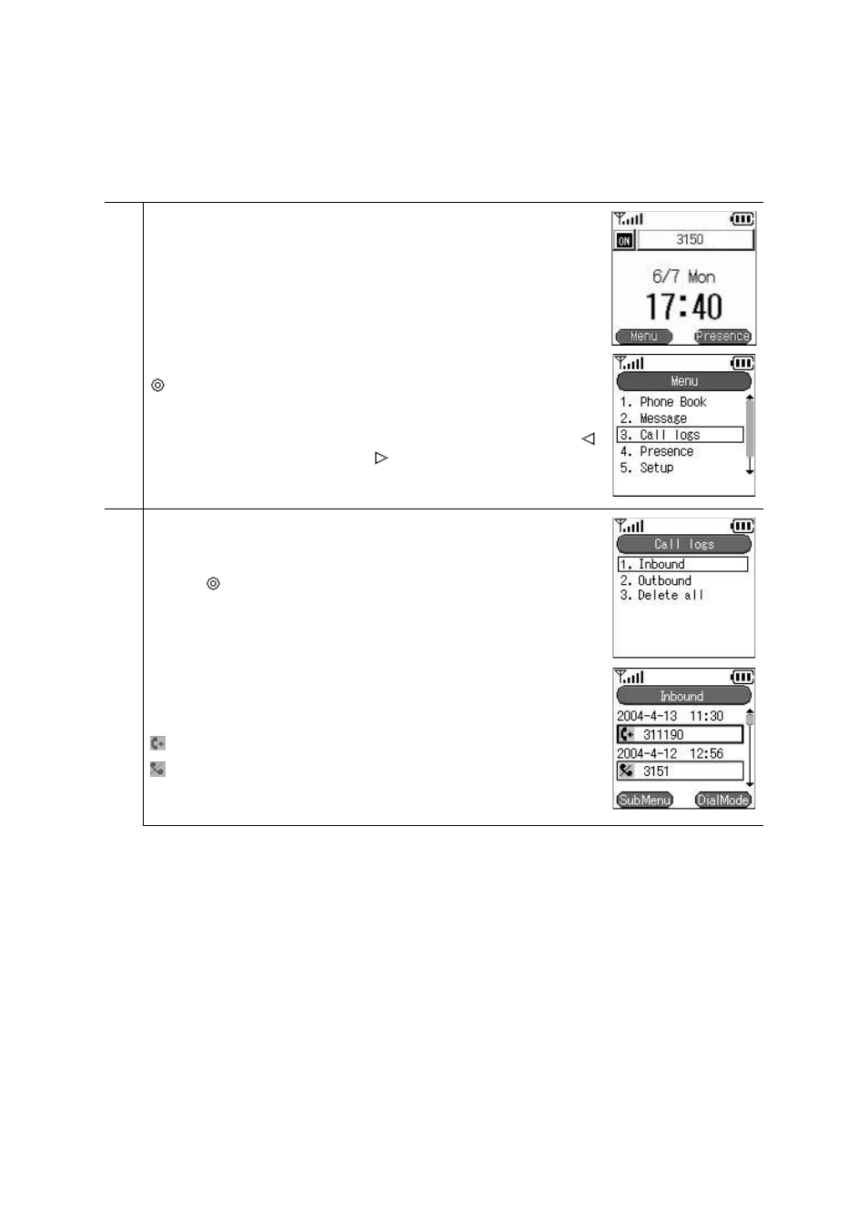 Call log | Hitachi TD61-2472 User Manual | Page 35 / 72