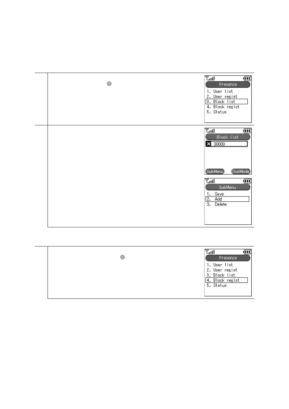 3 block list, 4 block register | Hitachi TD61-2472 User Manual | Page 41 / 72