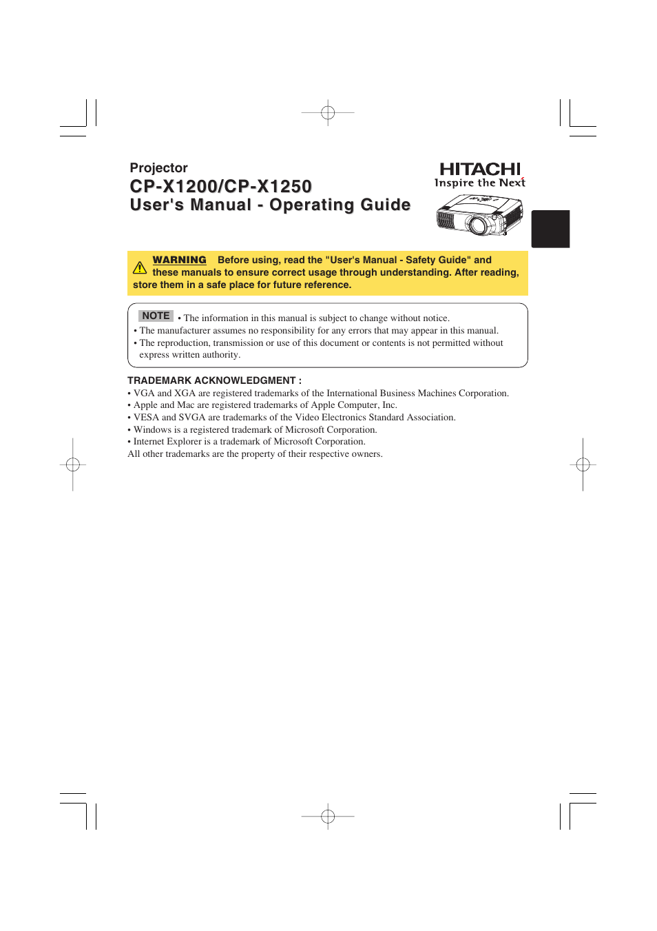 Hitachi CP-X1250 User Manual | 47 pages