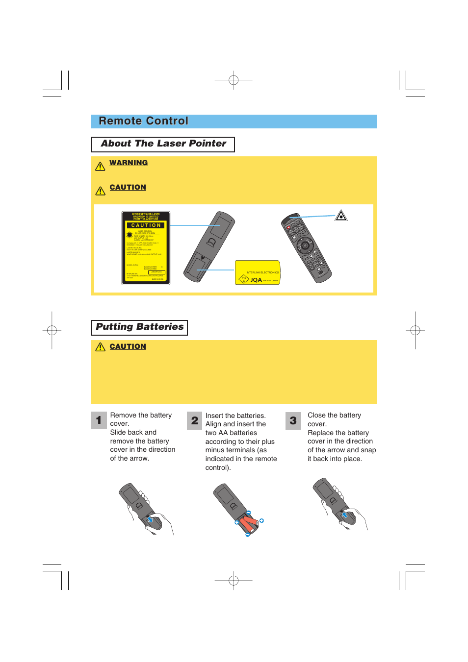 Remote control, About the laser pointer putting batteries, La ser indica to r | Hitachi CP-X1250 User Manual | Page 12 / 47