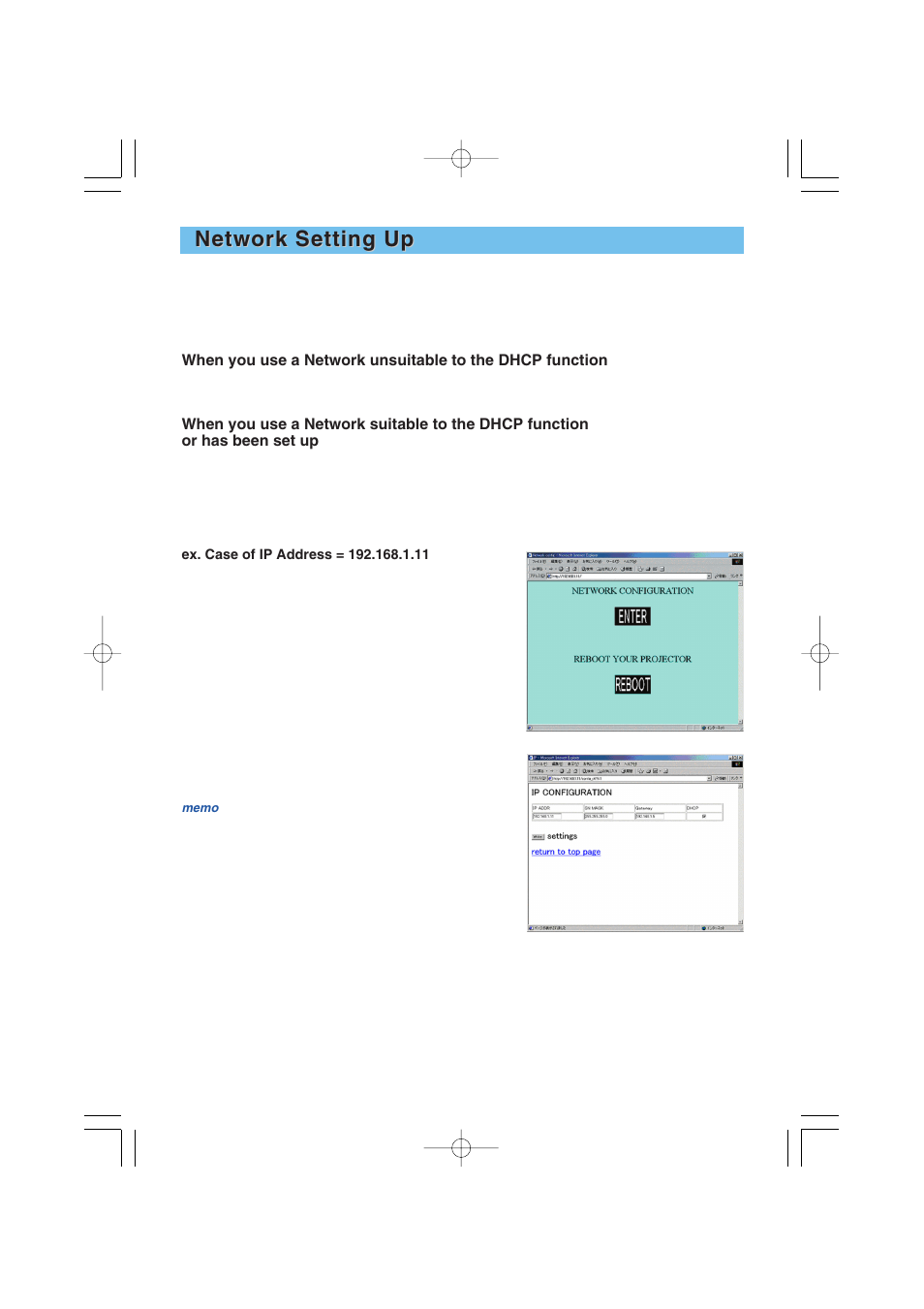 Network setting up | Hitachi CP-X1250 User Manual | Page 36 / 47