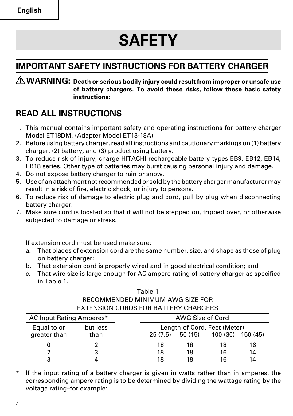 Safety, Read all instructions | Hitachi ET 18DM User Manual | Page 4 / 44