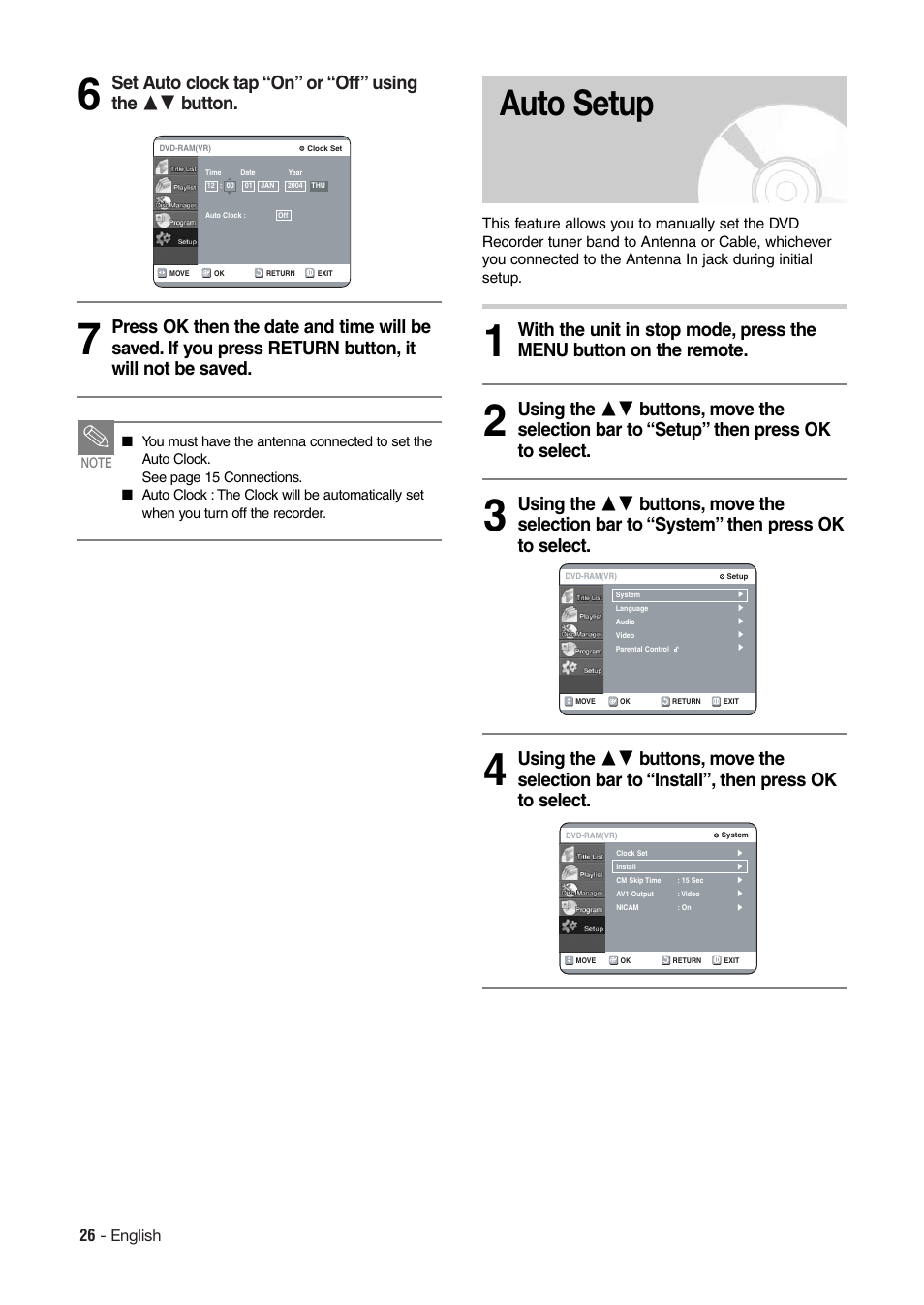 Auto setup | Hitachi DV-RX7000E User Manual | Page 26 / 93