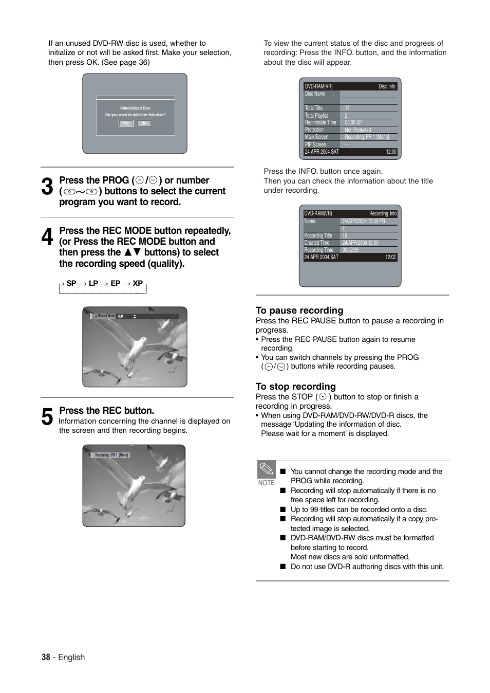 Press the rec button | Hitachi DV-RX7000E User Manual | Page 38 / 93