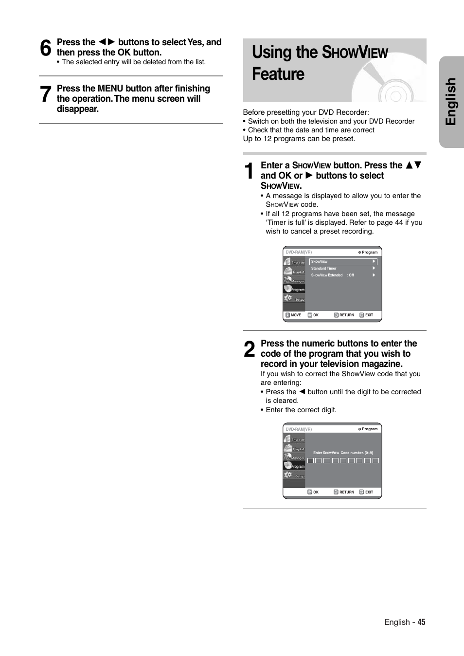 Using the s, Feature, English | Enter a s | Hitachi DV-RX7000E User Manual | Page 45 / 93