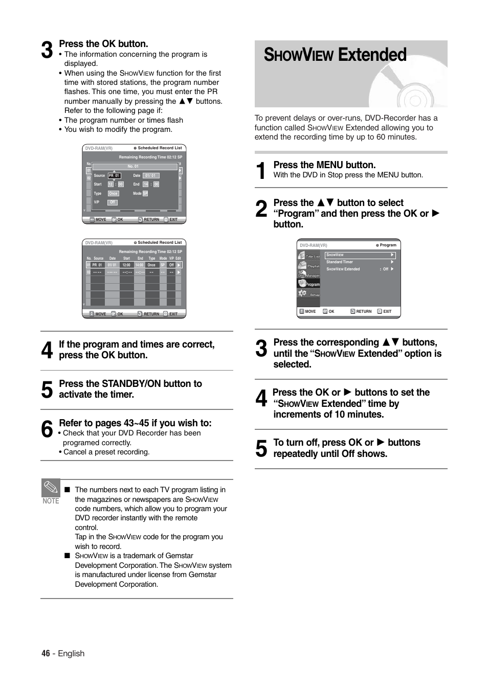 Extended, Press the menu button, Press the ok button | Hitachi DV-RX7000E User Manual | Page 46 / 93