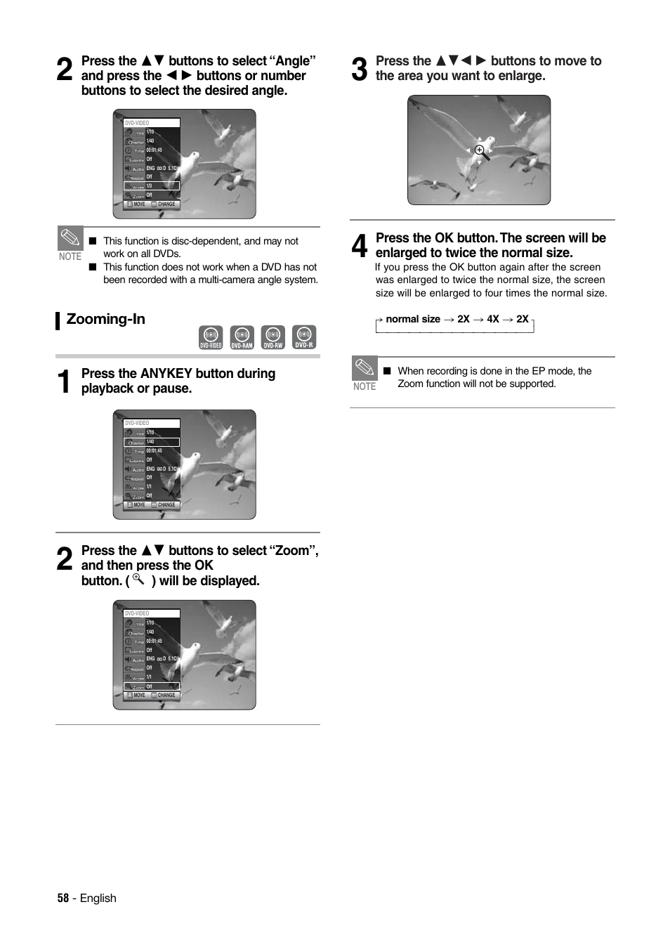 Zooming-in | Hitachi DV-RX7000E User Manual | Page 58 / 93