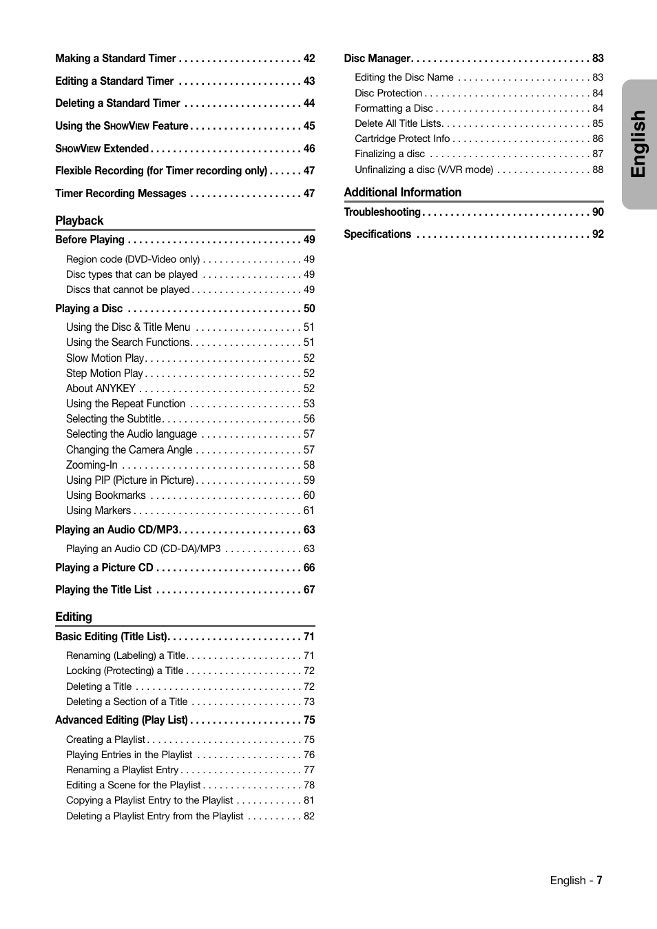 English | Hitachi DV-RX7000E User Manual | Page 7 / 93