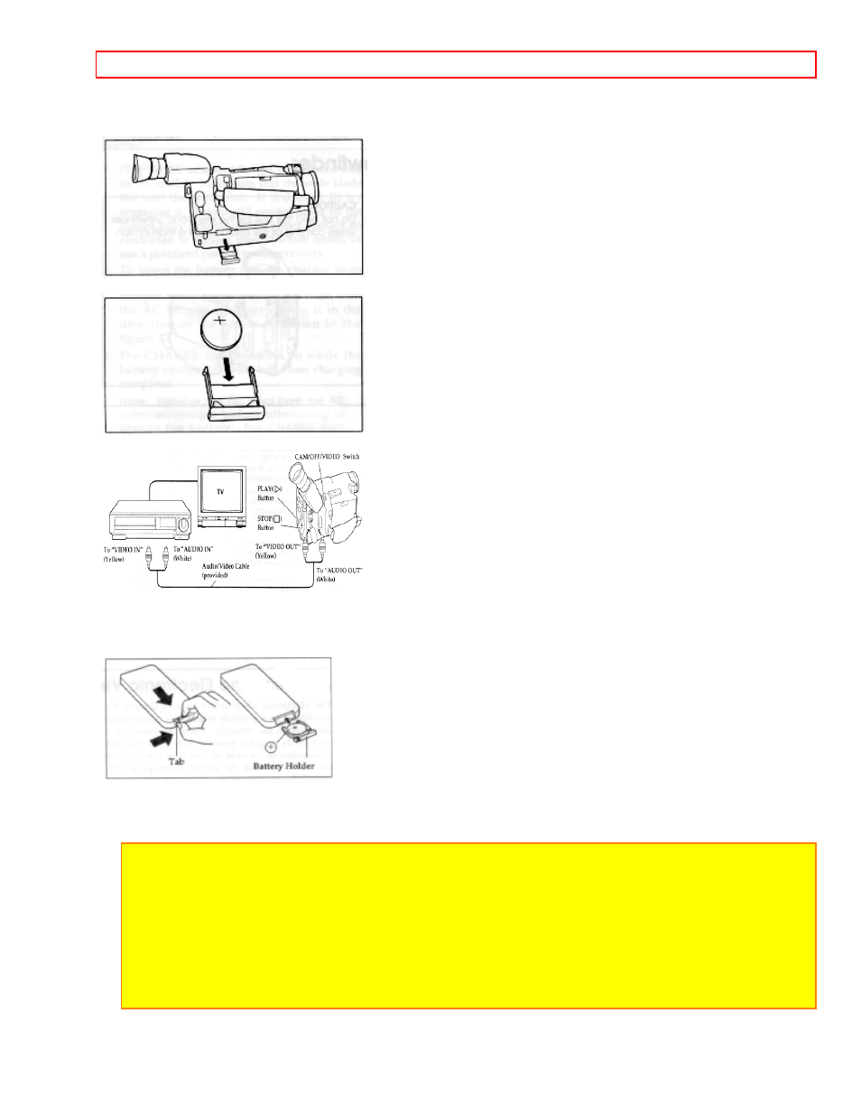 Clock battery, Remote control battery, Camcorder batteries using battery pack | Hitachi VM-E521A User Manual | Page 13 / 50