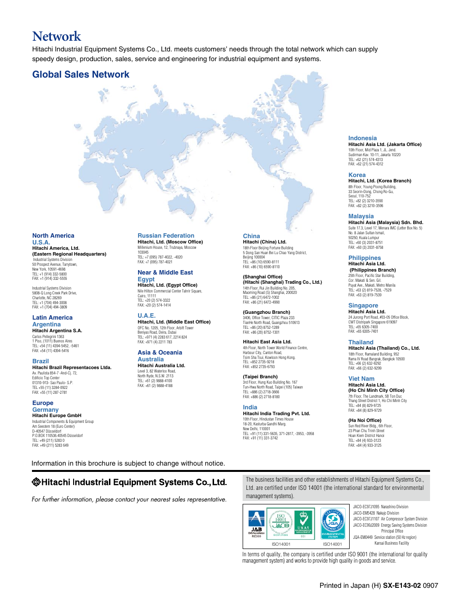 Network, Global sales network | Hitachi PXR Series User Manual | Page 11 / 11