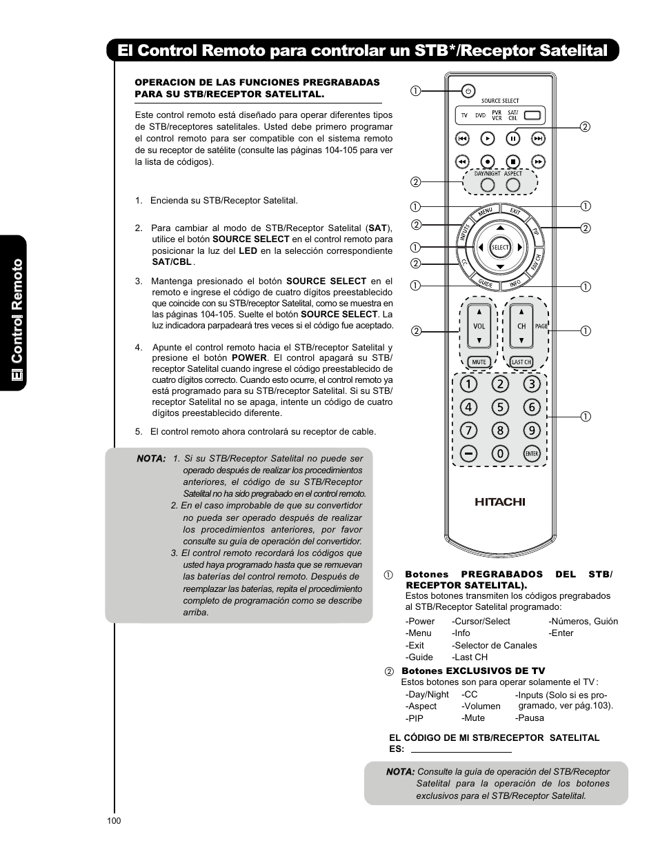 Elc o n tr o lr em o to | Hitachi L42V651 User Manual | Page 100 / 150