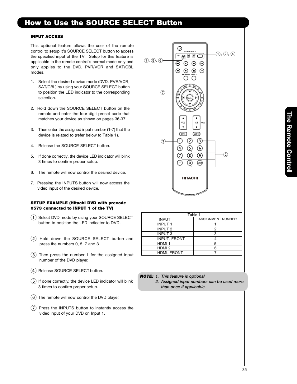 How to use the source select button | Hitachi L42V651 User Manual | Page 35 / 150