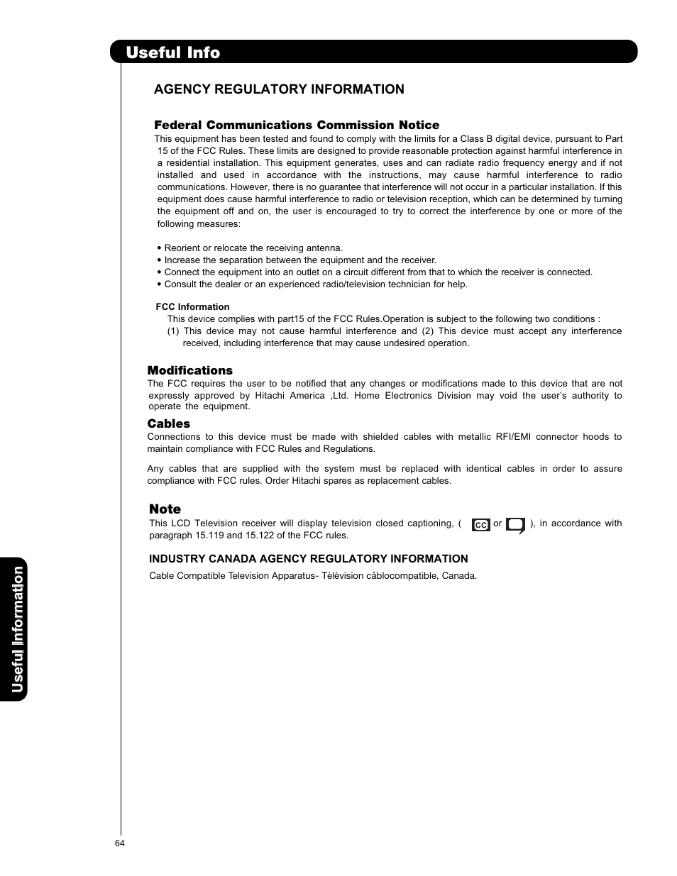 Useful info | Hitachi L42V651 User Manual | Page 64 / 150