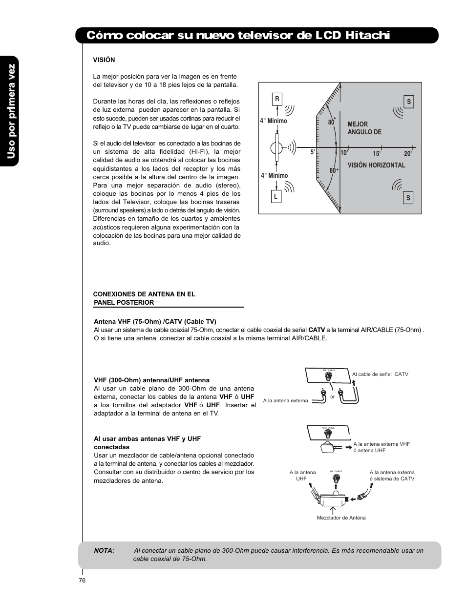 Mo colocar su nuevo televisor de lcd hitachi | Hitachi L42V651 User Manual | Page 76 / 150