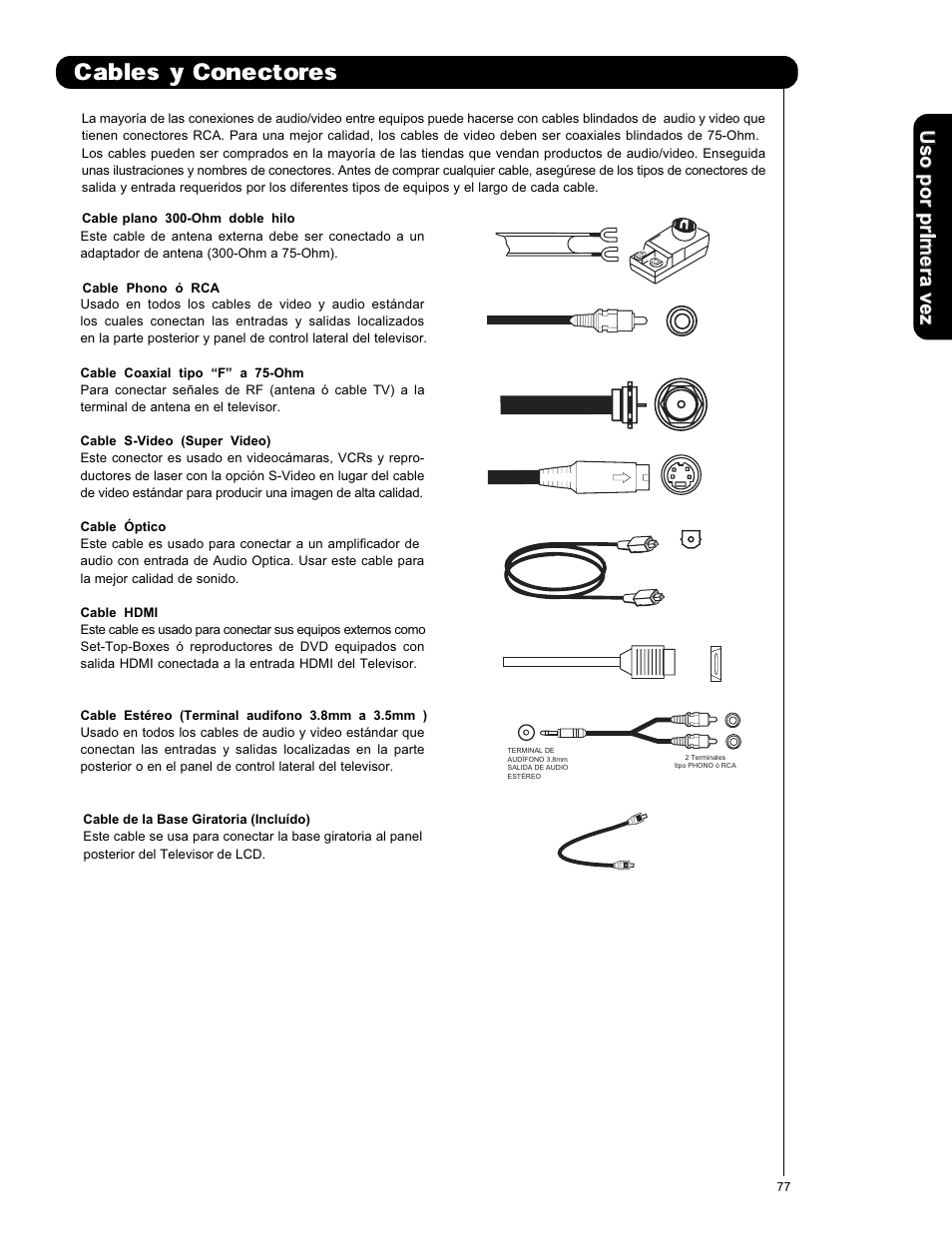 Cables y conectores | Hitachi L42V651 User Manual | Page 77 / 150
