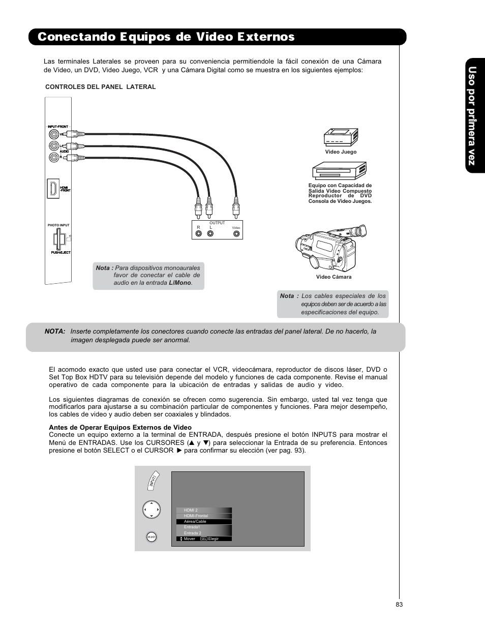 Conectando equipos de video externos | Hitachi L42V651 User Manual | Page 83 / 150